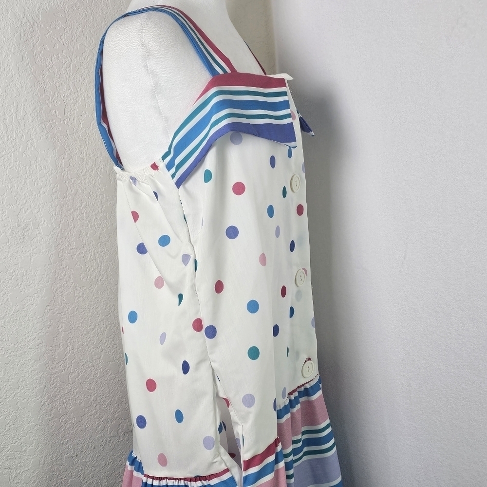 VTG 1980's Its A Charm Deadstock Multi Color Polka Dot/Stripe Dress Whimsy Sz L - Picture 4 of 16